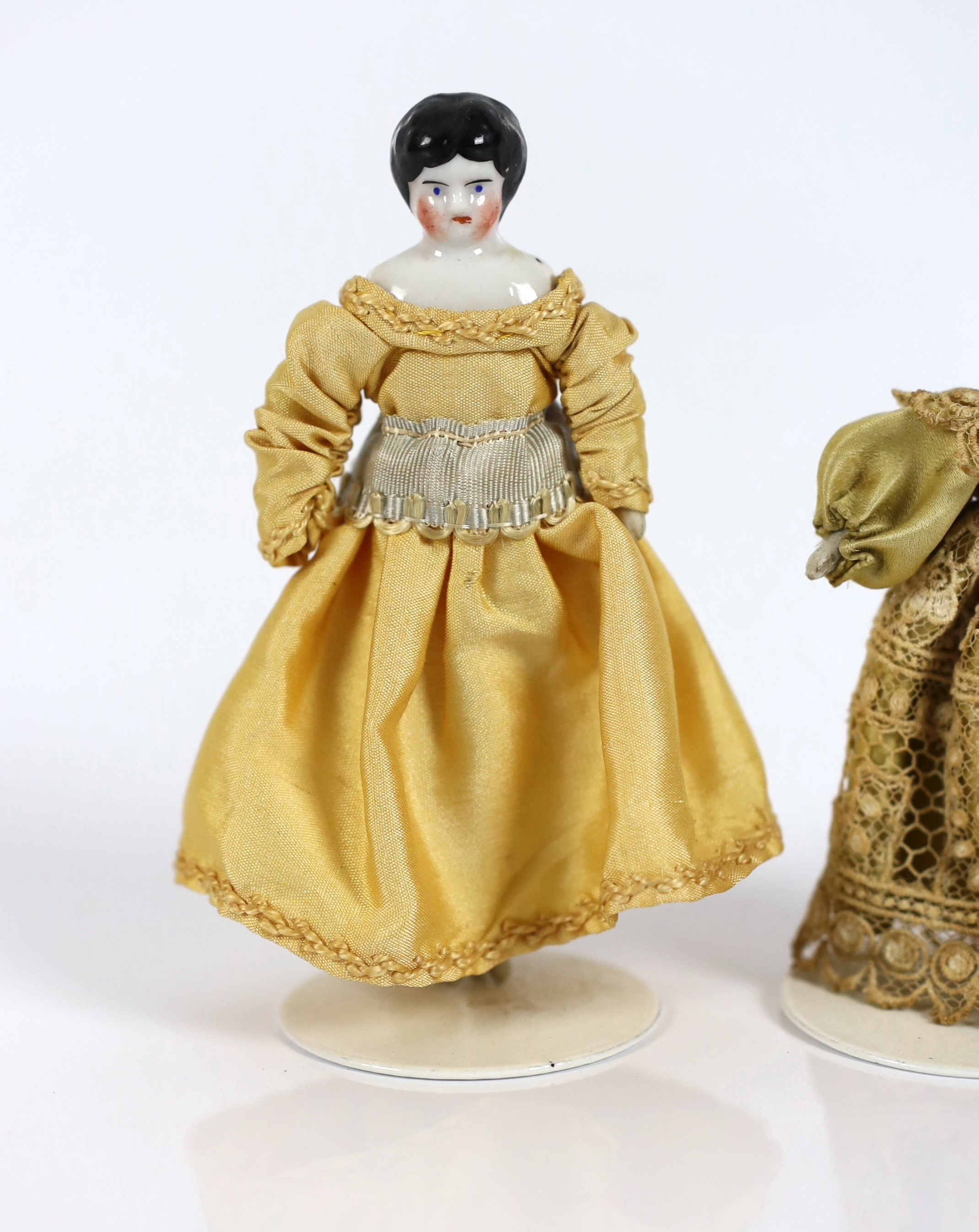 Two Doll's House dolls, c.1860, 10cm and 8cm